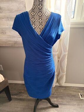 Joseph Ribkoff Cobalt Blue Ruched V-Neck 2 in 1 Midi Dress